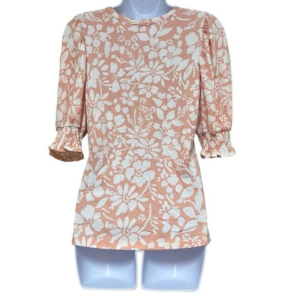 Parker Orange Floral Poppy Top Small Short Puff Sleeves Ruffles NWT $178 MSRP - Picture 2 of 10